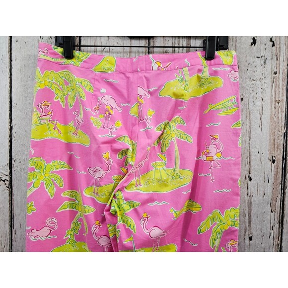 BF Women's 8 VINTAGE LILLY PULITZER Pink Palm Tree Tapered Leg Khaki Chino Pants - Picture 7 of 11
